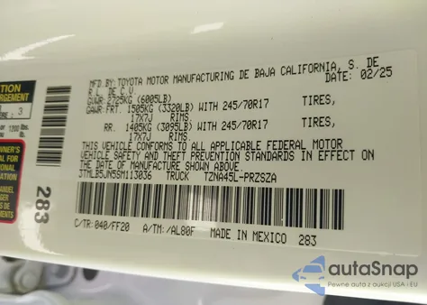2025 Toyota Tacoma Sr5 z USA, uszkodzony, nr VIN 3TMLB5JN5SM113036
